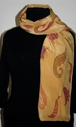 Autumn-Colored Silk Scarf with Stylized Leaves and Flowers - photo 2
