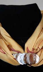 Autumn-Colored Silk Scarf with Stylized Leaves and Flowers - photo 4