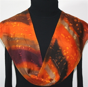 Brown, Terracotta, Burgundy Hand Painted Silk Scarf Fall Colors. Size 8x54. Silk Scarves Colorado. Elegant Silk Gift 