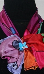  Multi-colored Silk Scarf with Flowers  	 