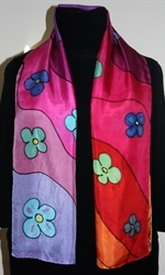 Multi-colored Silk Scarf with Flowers - photo 3	 