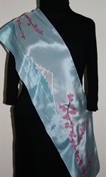 Light Blue Silk Scarf with Japanese Landscape with Cherry Blossoms - photo 2