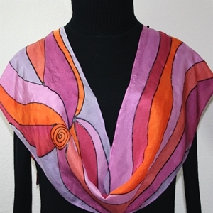 Lavender, Purple, Orange Hand Painted Silk Scarf Winter Rainbow. Size 8x54. Silk Scarves Colorado. Elegant Silk Scarf.