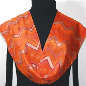 Orange, Coral Hand Painted Silk Scarf Orange Chevron. Size 8x54. Silk Scarves Colorado. Elegant Silk Scarf.