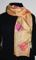Golden Silk Scarf with Roses - photo 2