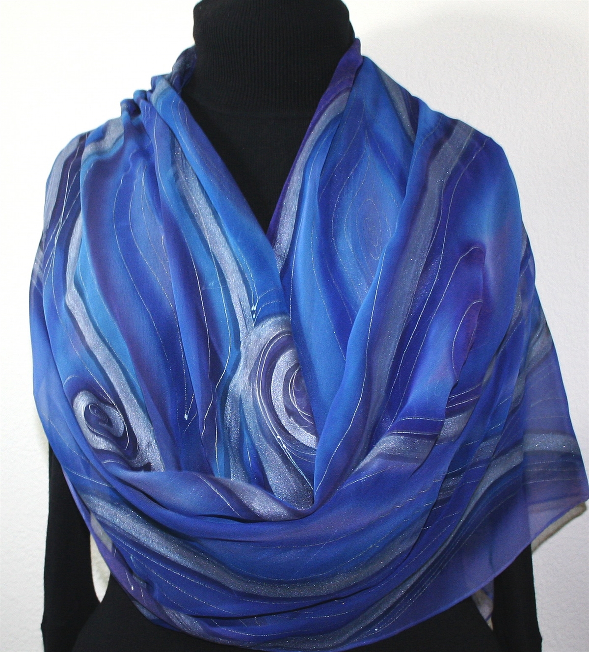 Silk Scarves Online Shop - Blue, Purple Hand Painted Chiffon Silk Shawl ...