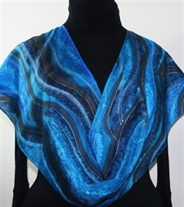  Turquoise, Blue, Periwinkle Hand Painted Silk Scarf Caribbean Waves. Size 14x72". Silk Scarves Colorado. Elegant Silk Scarf.