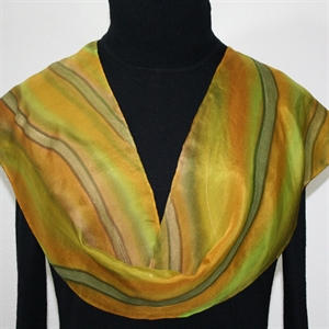 Olive, Terracotta, Lime Hand Painted Silk Scarf Olive Valley. Size 8x54. Silk Scarves Colorado. Birthday Gift. Gift Wrapped.