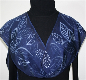 Navy Blue, White, Silver Hand Painted Silk Scarf Night Forest. Size 14x72". Silk Scarves Colorado. Birthday Gift. Gift Wrapped.