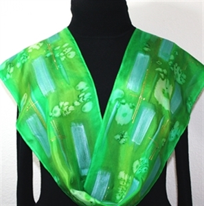 Green, Lime Hand Painted Silk Scarf October Rain. Size 8x54. Silk Scarves Colorado. Birthday Gift. Gift Wrapped.