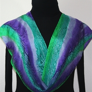 Green, Teal, Purple Hand Painted Silk Scarf Grape Country. Size 8x54. Silk Scarves Colorado. Birthday Gift. Gift Wrapped.