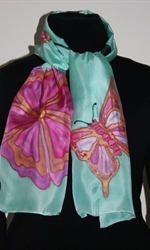 Turquoise Silk Scarf with Flowers and Butterfly - photo 2