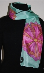 Turquoise Silk Scarf with Flowers and Butterfly - photo 3