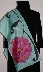 Turquoise Silk Scarf with Flowers and Butterfly - photo 4