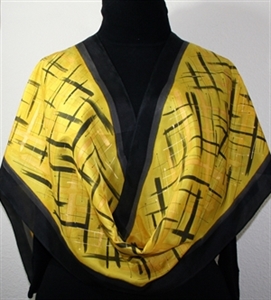  Black Yellow Silk Scarf GOLDEN SERENITY-3. Birthday Gift Scarf. Large Square 30x30. Hand Dyed Scarf. Silk Scarves Colorado. 