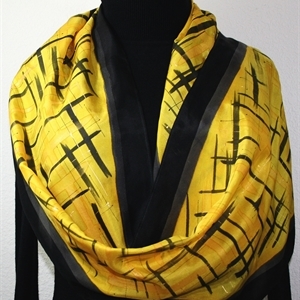 Black Yellow Hand Painted Silk Scarf GOLDEN SERENITY-1. Size 14x72. Silk Scarves Colorado. Birthday Gift, Bridesmaid Gift, Anniversary Gift, Mother Gi