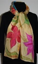 Silk Scarf with Tropical Flowers  