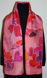 Light Red Silk Scarf with Lots of Hearts  