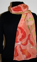 Light Brick Silk Scarf with Stylized Flowers and Leaves
