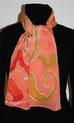 Light Brick Silk Scarf with Stylized Flowers and Leaves - photo 2