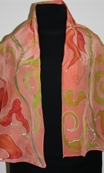 Light Brick Silk Scarf with Stylized Flowers and Leaves - photo 3