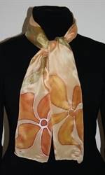 Golden Silk Scarf with Copper Flowers and Long Leaves - photo 2  