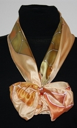 Golden Silk Scarf with Copper Flowers and Long Leaves - photo 3 