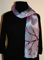 Silk Scarf with Abstract Lansdscape in Three Hues of Violet 