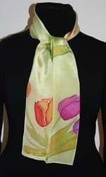 Light Green Silk Scarf with Tulips - photo 2 