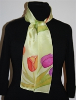 Light Green Silk Scarf with Tulips
