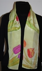 Light Green Silk Scarf with Tulips - photo 3