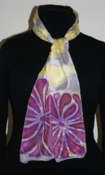 Pale Yellow and Pale Lilac Silk Scarf with Ornamental Flowers - photo 2