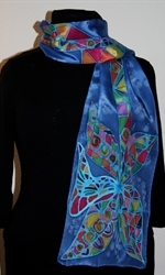 Royal Blue Silk Scarf with a Geometric Flower  - photo 2