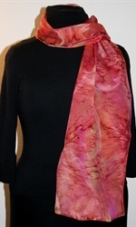 Silk Scarf with Multicolor Splash in Red, Burgundy and Orange  