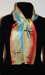 Silk Scarf with Abstract Landscape with River and Trees