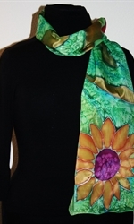 Green Silk Scarf with a Sunflower and Other Flowers - photo 2