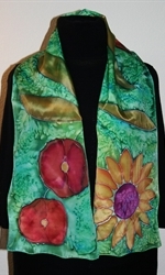 Green Silk Scarf with a Sunflower and Other Flowers - photo 3