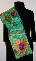 Green Silk Scarf with a Sunflower and Other Flowers - photo 4