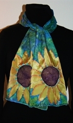 Blue and Green Silk Scarf with Two Sunflowers - photo 1