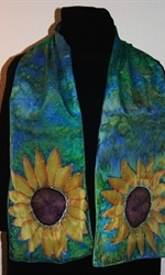 Blue and Green Silk Scarf with Two Sunflowers - photo 2