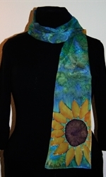 Blue and Green Silk Scarf with Two Sunflowers - photo 3