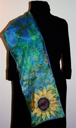 Blue and Green Silk Scarf with Two Sunflowers - photo 4