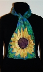 Blue and Green Silk Scarf with Two Sunflowers - photo 5