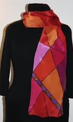 Silk Scarf with Triangles in Hues of Red, Orange and Fuchsia - photo 1