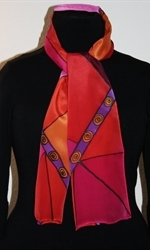Silk Scarf with Triangles in Hues of Red, Orange and Fuchsia - photo 2