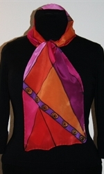 Silk Scarf with Triangles in Hues of Red, Orange and Fuchsia - photo 3