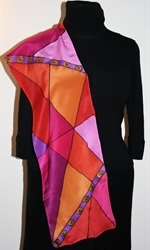 Silk Scarf with Triangles in Hues of Red, Orange and Fuchsia - photo 1