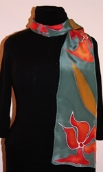 Dark Olive Silk scarf with Flowers and Leaves - photo 1