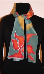 Dark Olive Silk scarf with Flowers and Leaves - photo 2