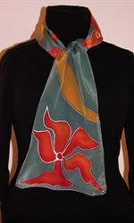Dark Olive Silk scarf with Flowers and Leaves - photo 3